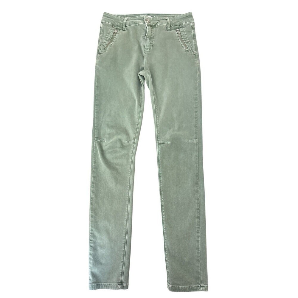 Cygni Moda Made In Italy Sage Green Skinny Jeans Women’s S Moto Knee Zip Pocket